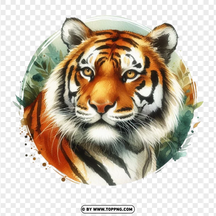 Realistic Watercolor Tiger Portrait Striking International Tiger Day Image PNG Transparent Background