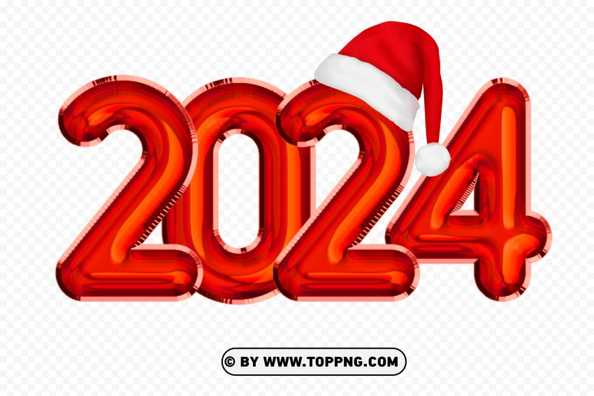 Red 2024 With Santa Hat Balloons Styles Image Hd PNG Transparent Background