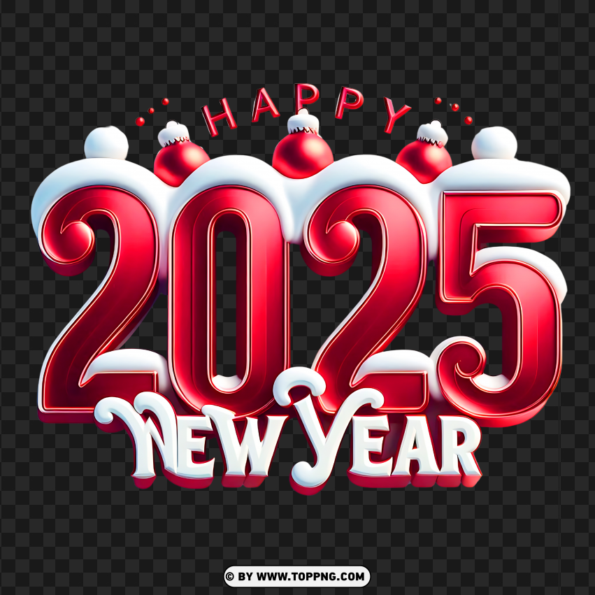 Red 2025 Happy New Year Snowy Design Image PNG Transparent Background