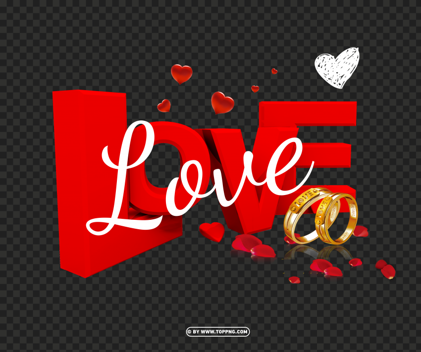 Red 3d Love Word With Hearts Valentines Day PNG Transparent Background