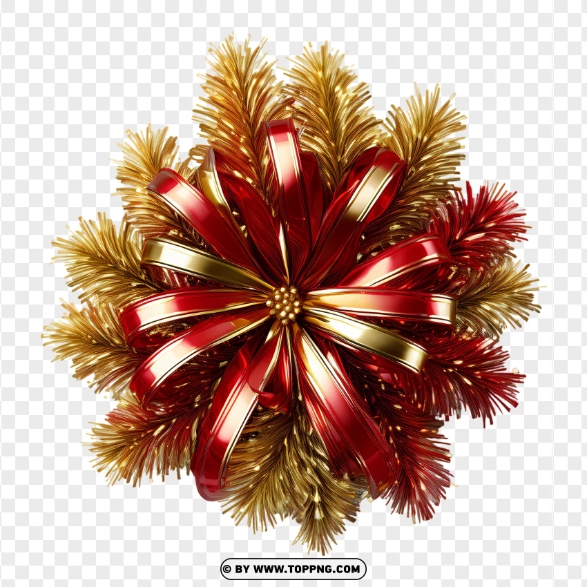 Red And Gold Tinsel Christmas Bow Decoration PNG Transparent Background