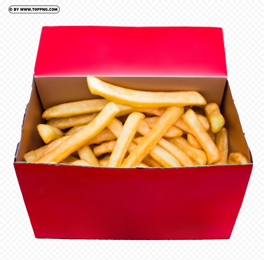 Red Cardboard Package Box Isolated French Potatoes On White PNG Transparent Background