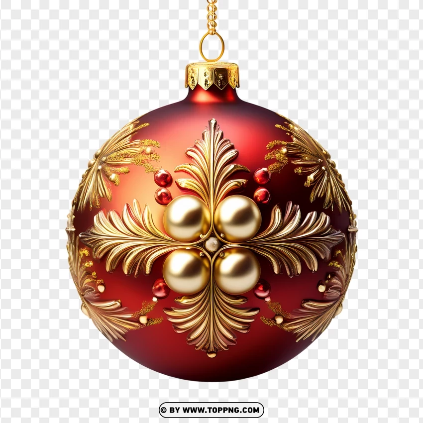 Red Christmas Ornament With Floral Design PNG Transparent Background