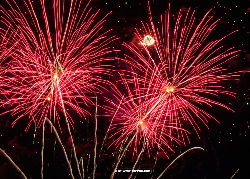 Red Fireworks Celebration At Night On Black PNG Transparent Background