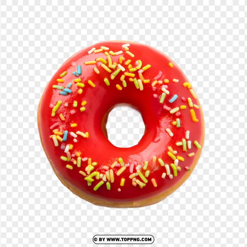 Red Frosted Donut With Colorful Sprinkles PNG Transparent Background