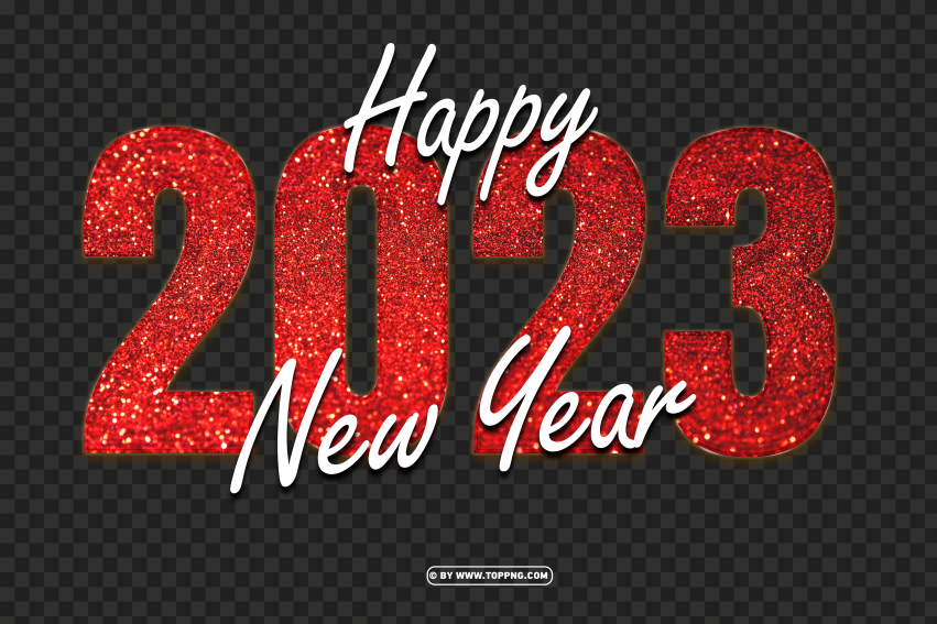 Red Glitter 2023 Happy New Year PNG Transparent Background