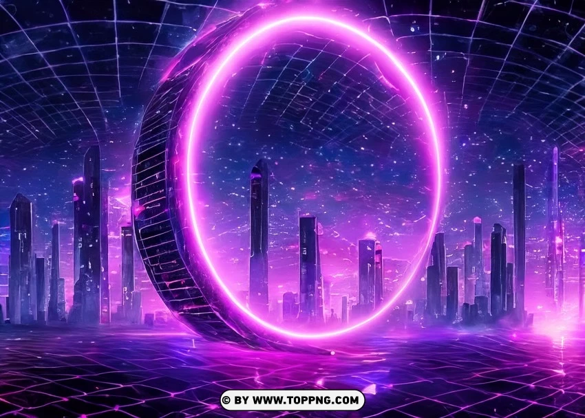 Reflective Futurist Grid In Cyberpunk Skyline With Purple Tones Wallpaper Flare PNG Transparent Background