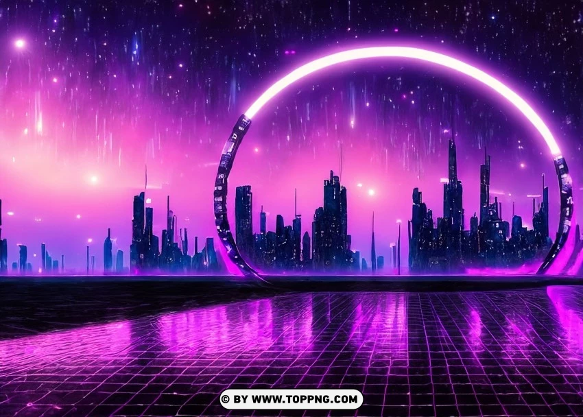 Reflective Futurist Grid In Cyberpunk Skyline With Purple Tones Wallpaper Flare PNG Transparent Background