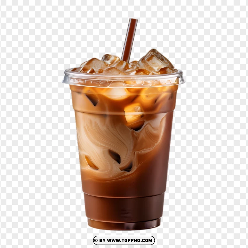 Iced Coffee With Milk Swirl And Straw PNG Transparent Background