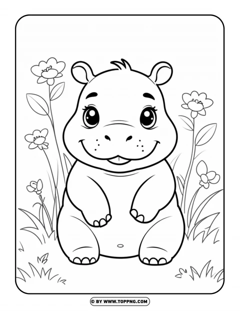 Rhino Kawaii Colring Page For Toddler PNG Transparent Background