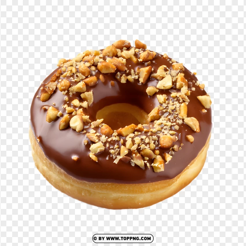 Rich Chocolate Donut With Chopped Nuts PNG Transparent Background