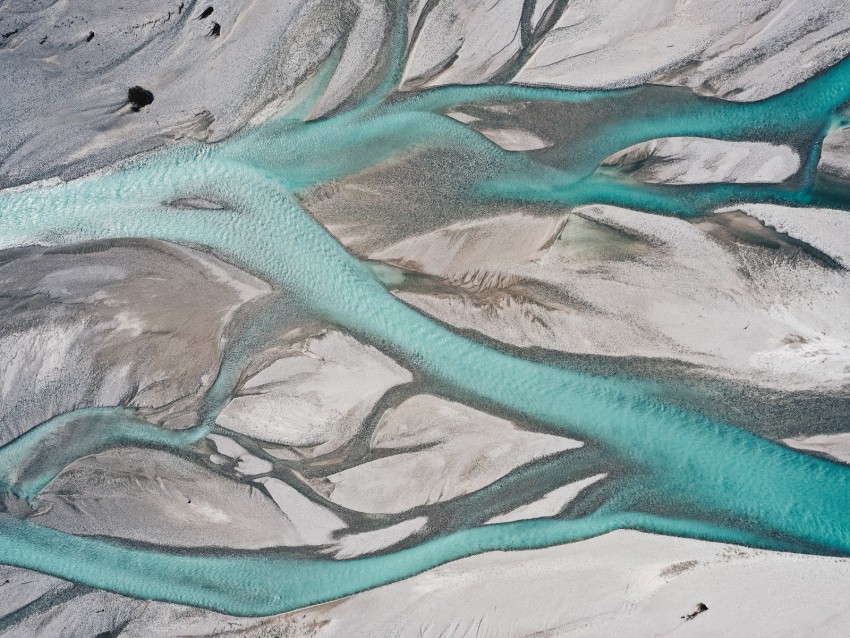 River Aerial View Branched Relief Deserted Background