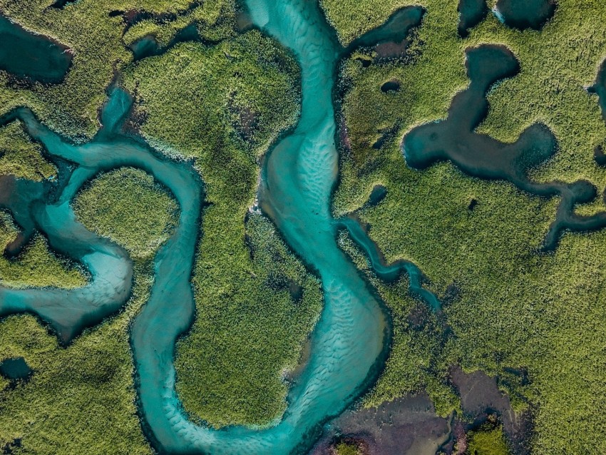 River Aerial View Winding Overview Height Background