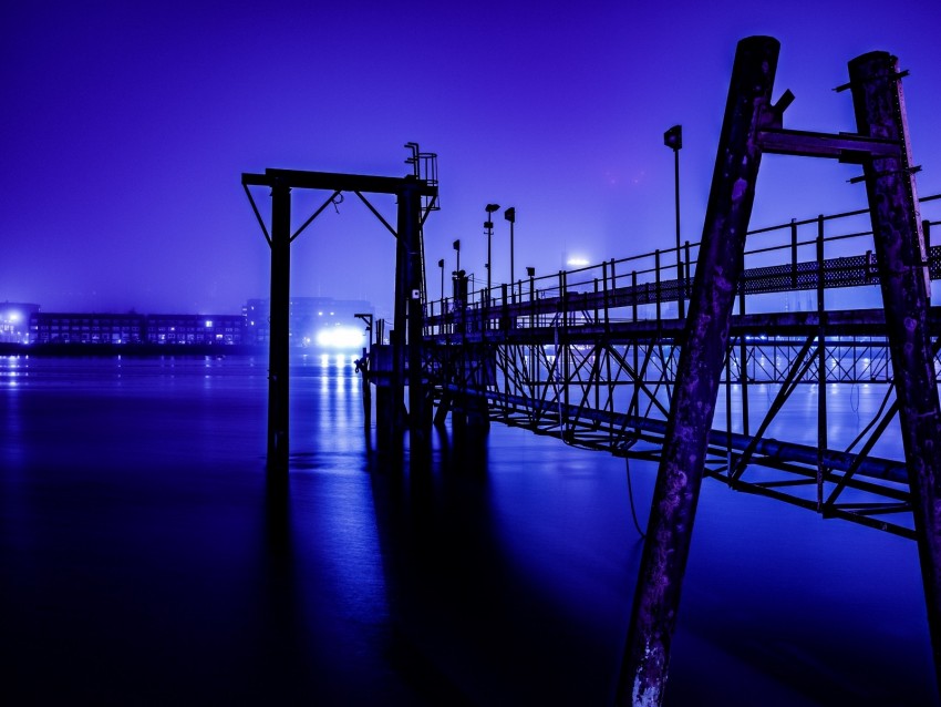 river, construction, night