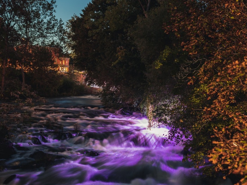 River Current Waterfall Sunset Background