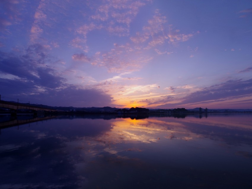 river, sunset, horizon, twilight