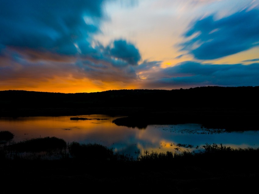 River Sunset Twilight Dark Landscape Background