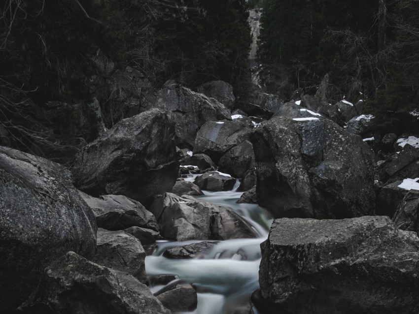 river, waterfall, stones, current