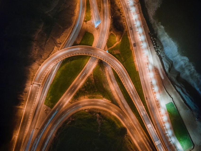 Road Aeral View Tangled Backlight Road Junction Background