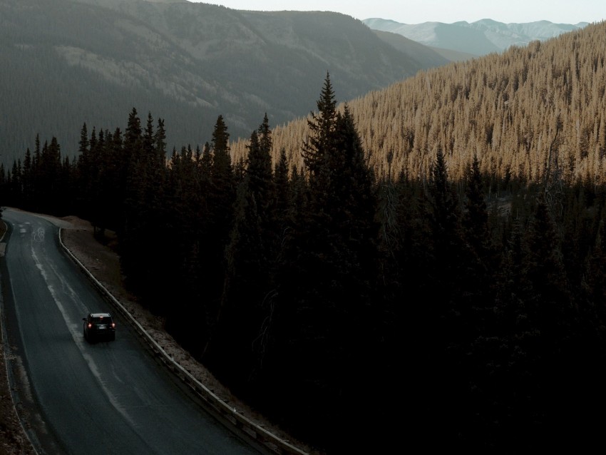 Road Car Mountains Forest Movement Background