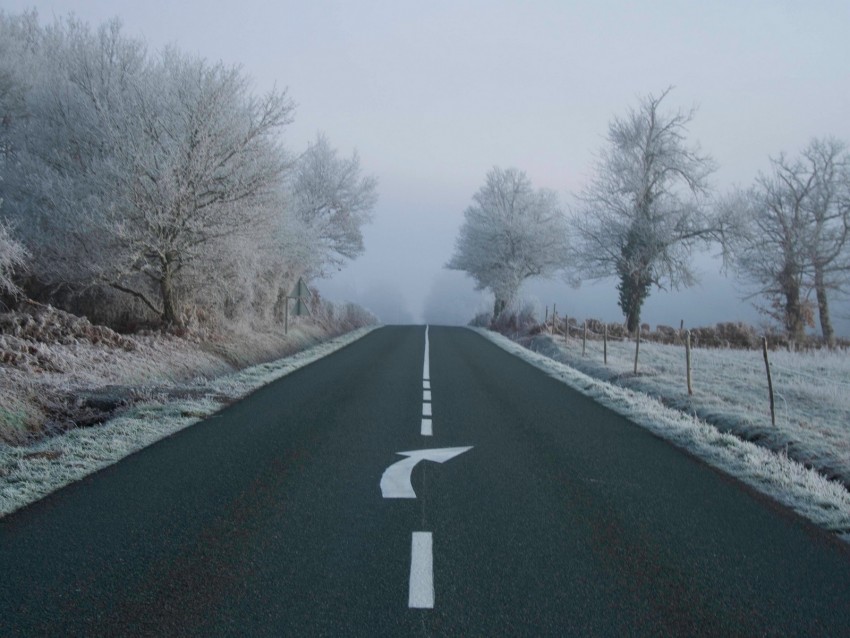 road, fog, asphalt, arrow, frost, marking