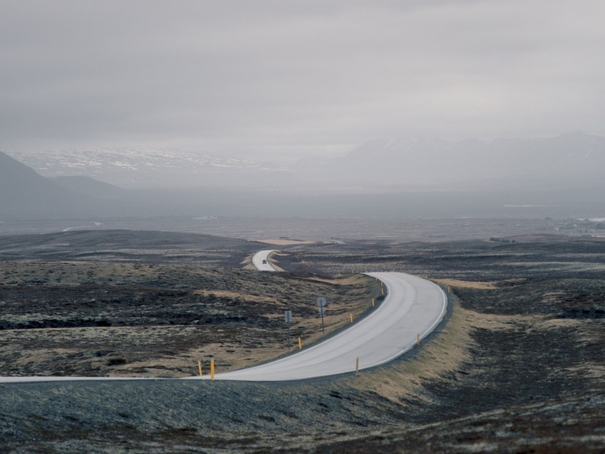 road, fog, mountains, tortuous, hilly