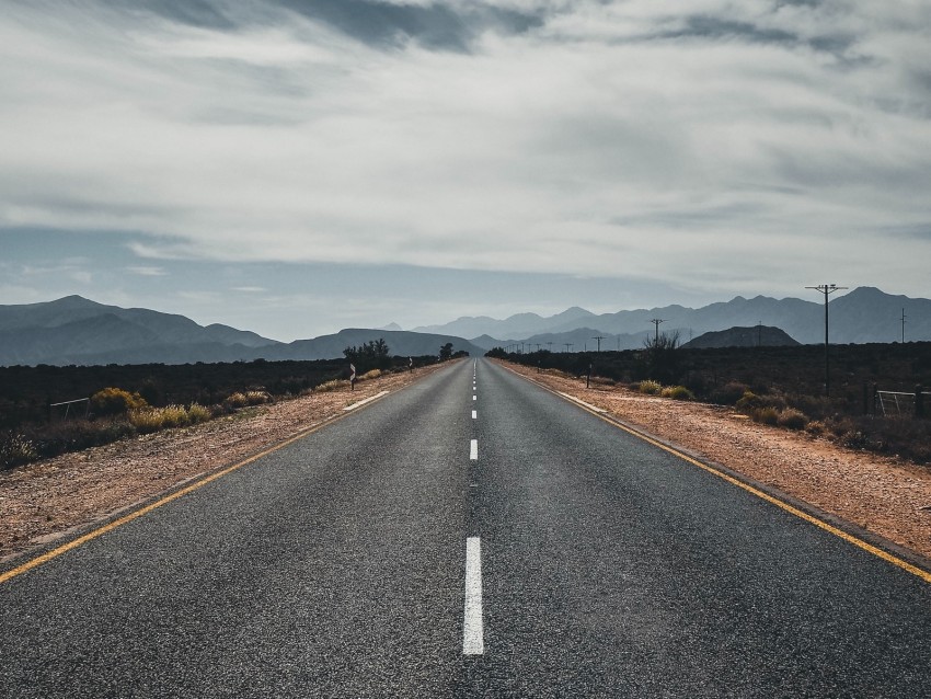 Road Highway Asphalt Mountains Horizon Background