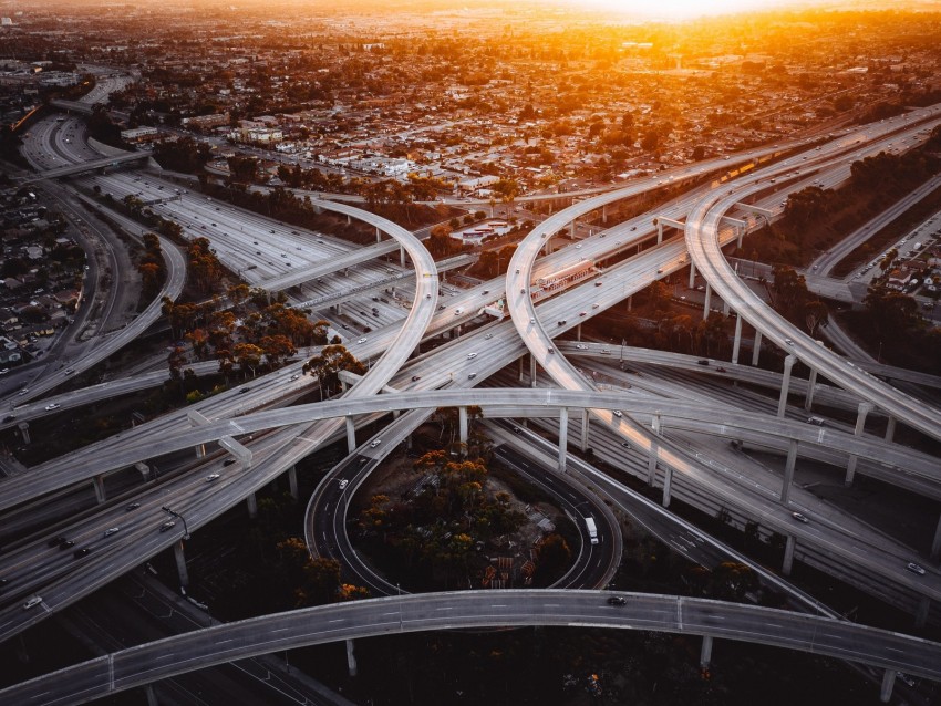 Road Junction Interchange Road Roads Fork Sunset City Los Angeles Background