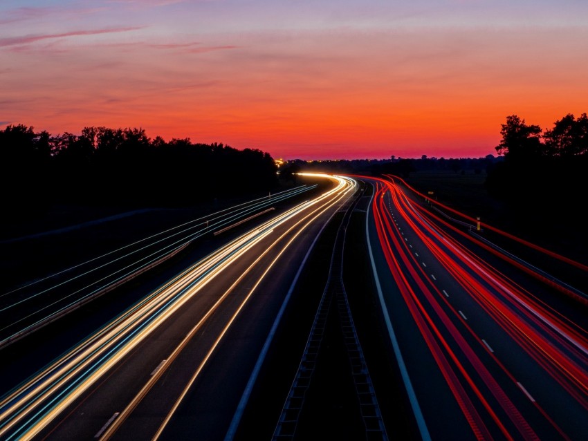 Road Lights Dark Motion Long Exposure Background