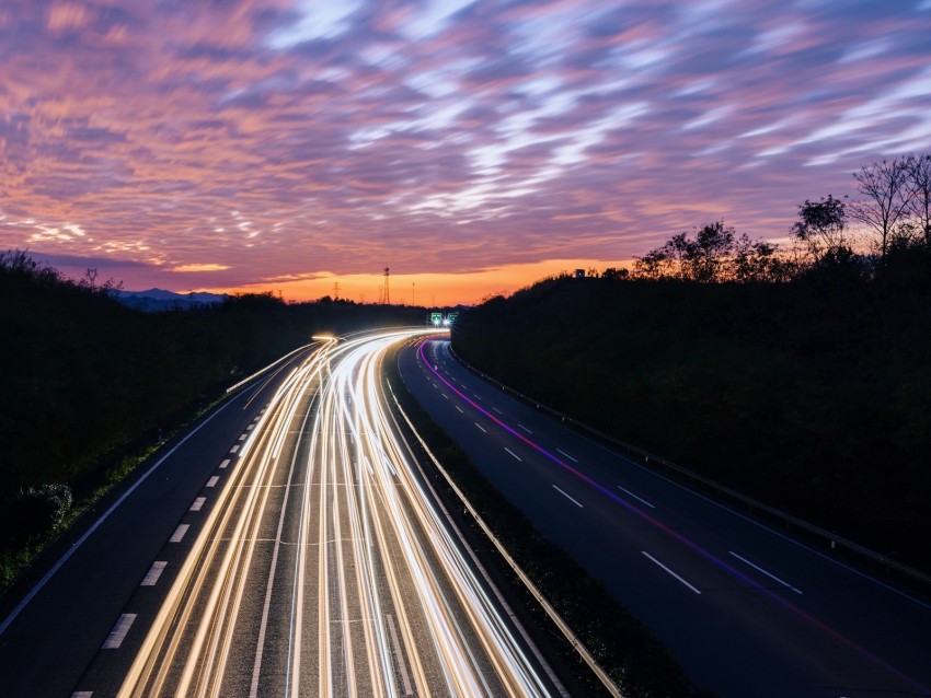 road, lights, long exposure, movement, light, turn