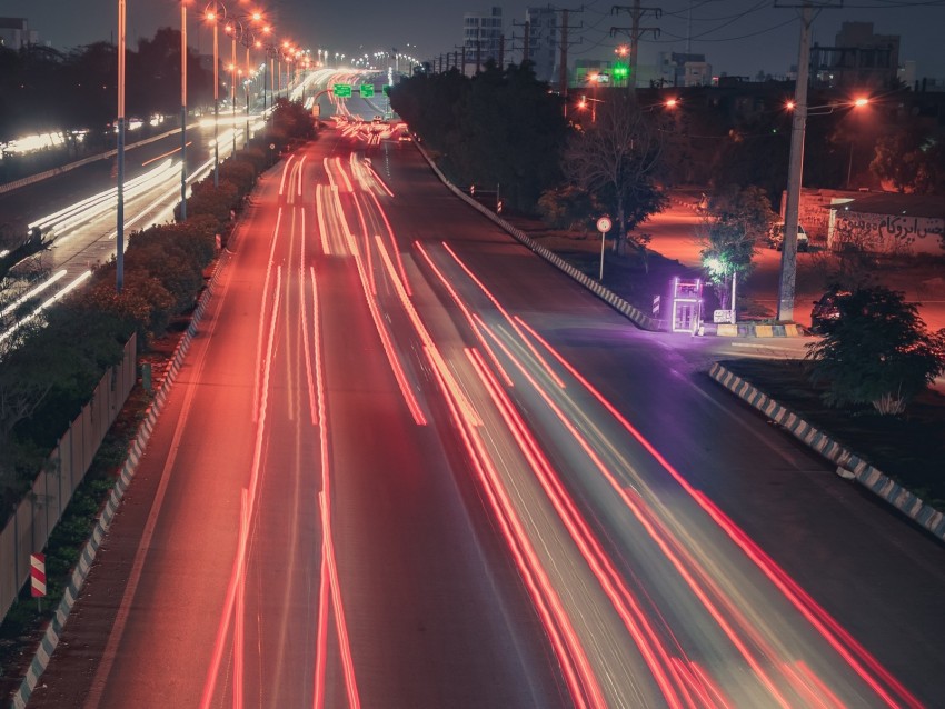 road, lights, long exposure, speed, night city