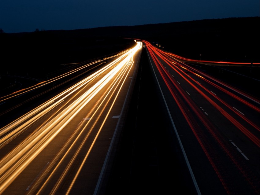 road, lights, turn, night, horizon