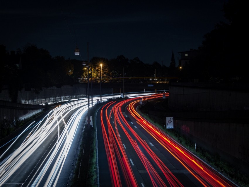 road, lights, turn, night, movement