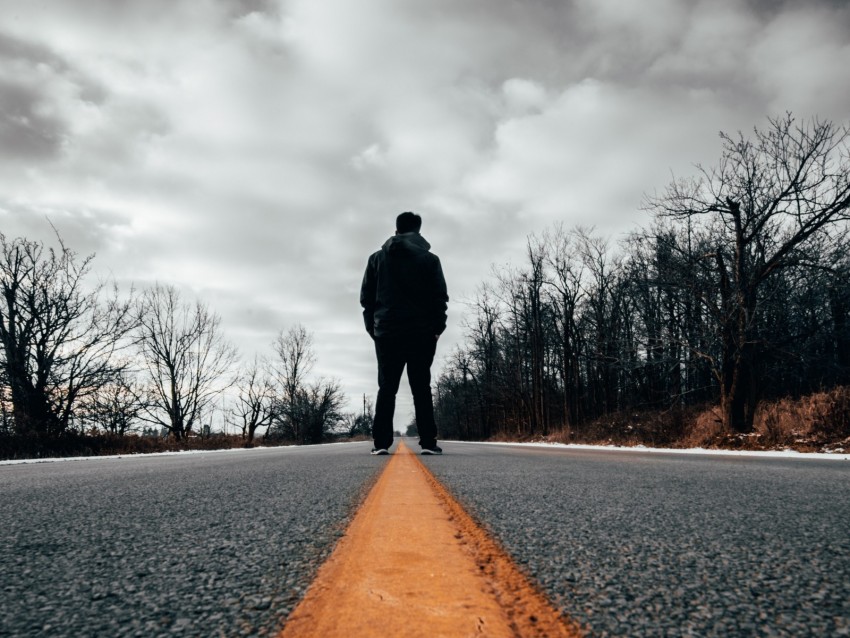 road, loneliness, silhouette, marking, asphalt