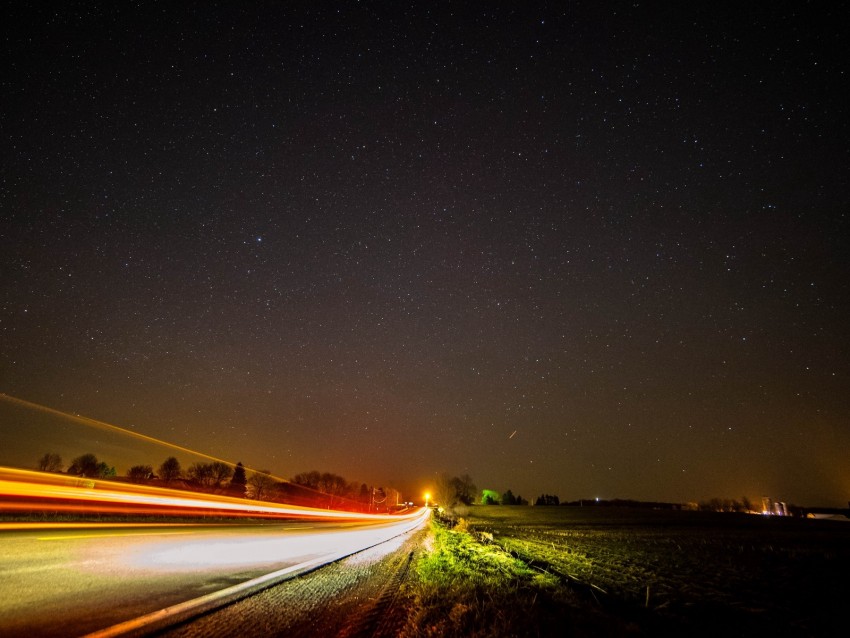 road, long exposure, starry sky, stars, night