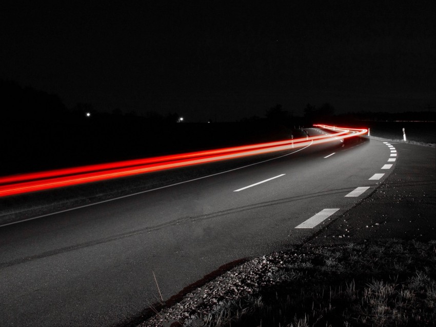 road, long exposure, turn, asphalt, night