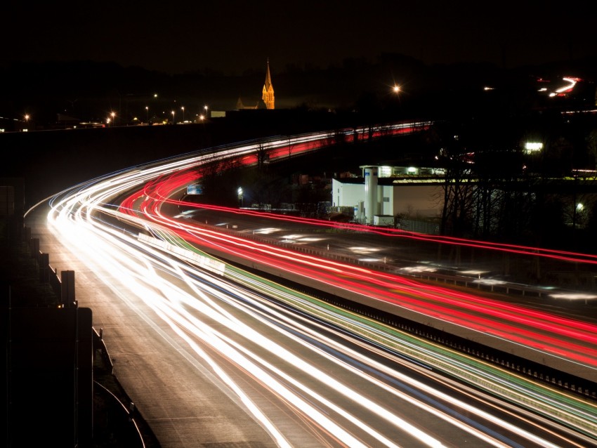 Road Long Exposure Turn City Lights Night Movement Background