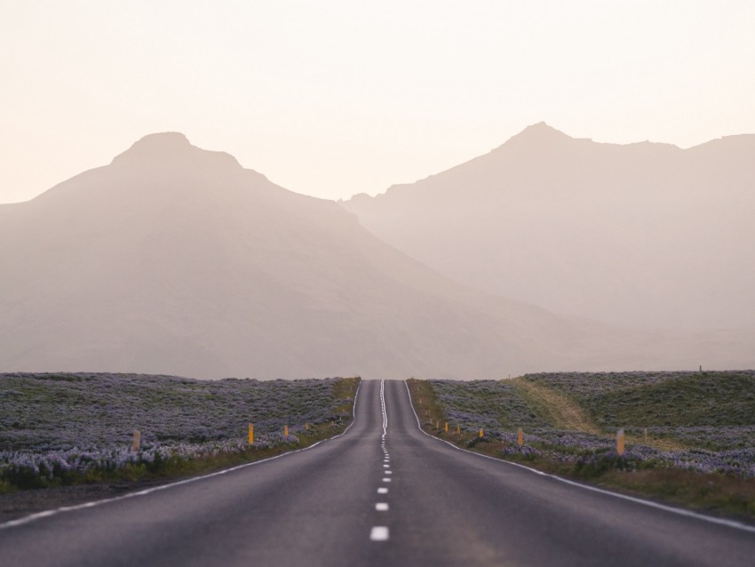 road, mountains, fog, asphalt, highway