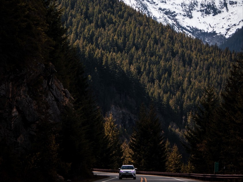 Road Mountains Forest Slopes Landscape Background