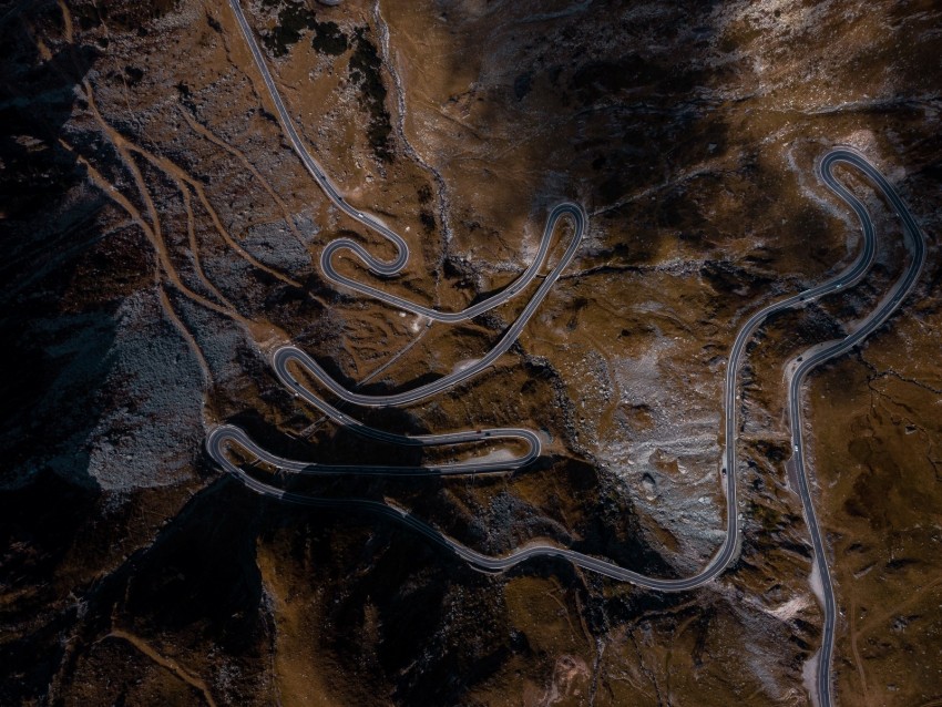 Road Serpentine Aerial View Mountains Winding Background