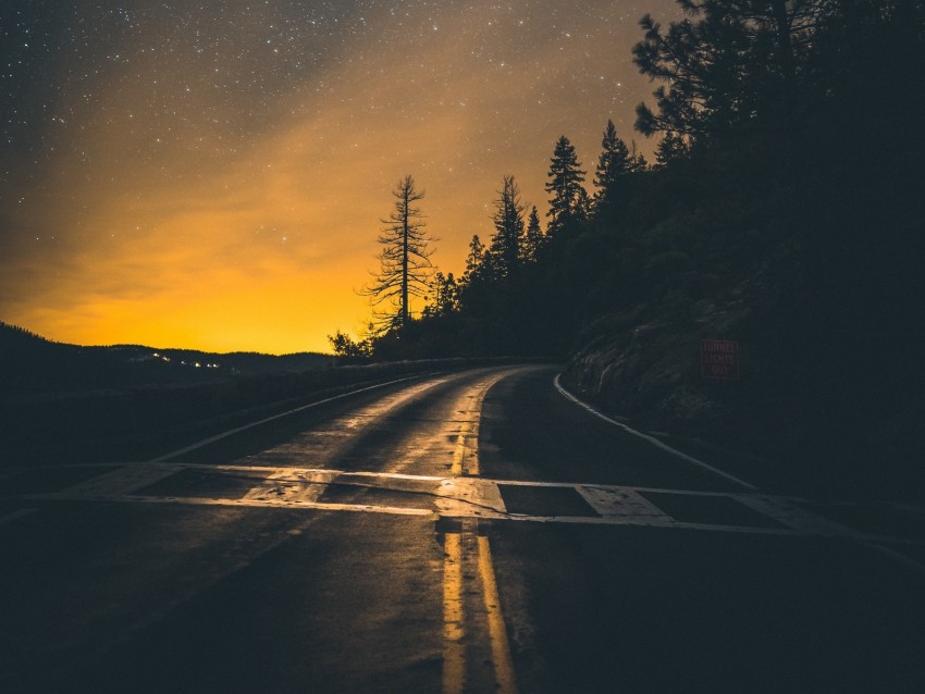 Road Slope Turn Sunset Twilight Glow Asphalt Road Marking Background