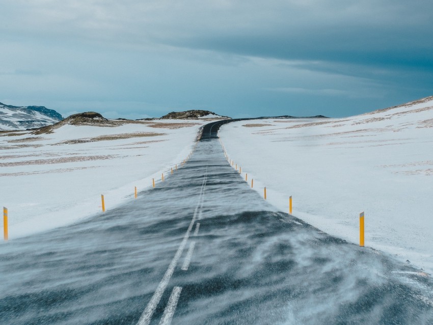 Road Snow Winter Marking Direction Background