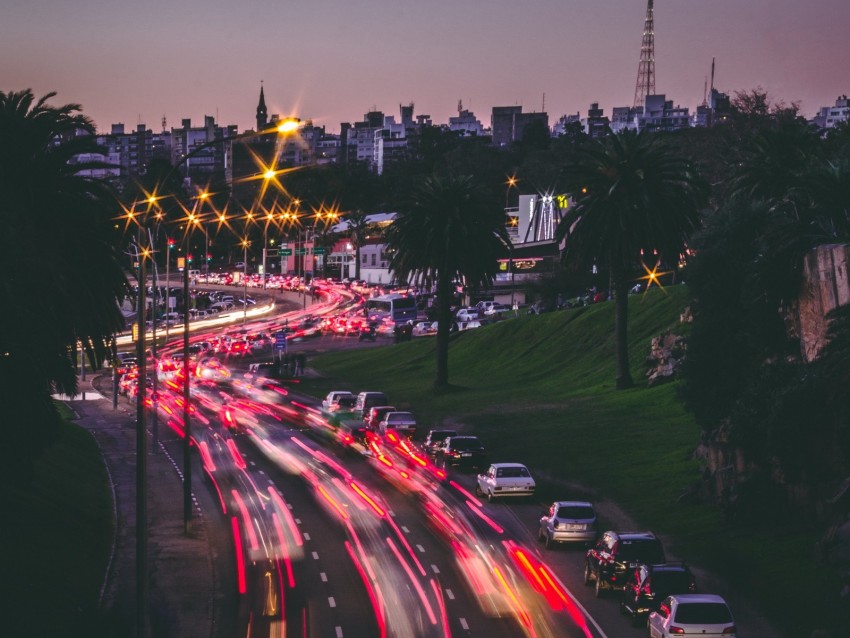 road, traffic, long exposure, lights, city, cars