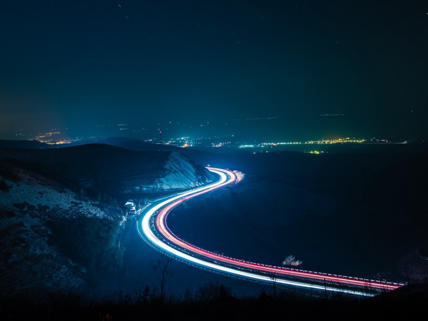 road, turn, backlight, night