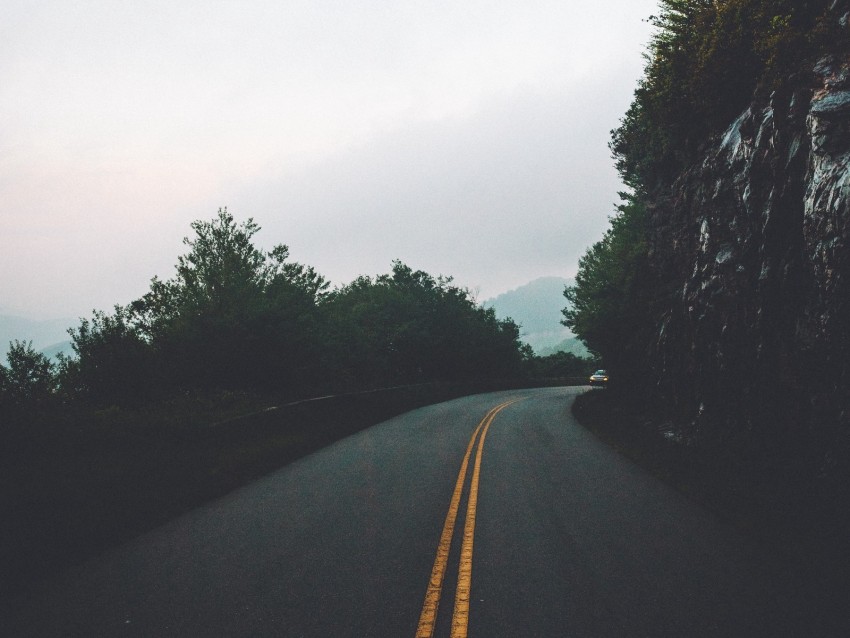 road, turn, markup, sky, trees