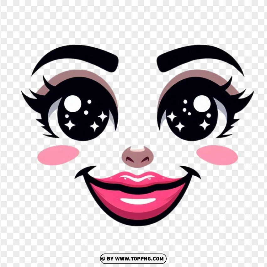 Roblox Avatar Face With Black Eyes And Big Pink Smilly Lips PNG Transparent Background