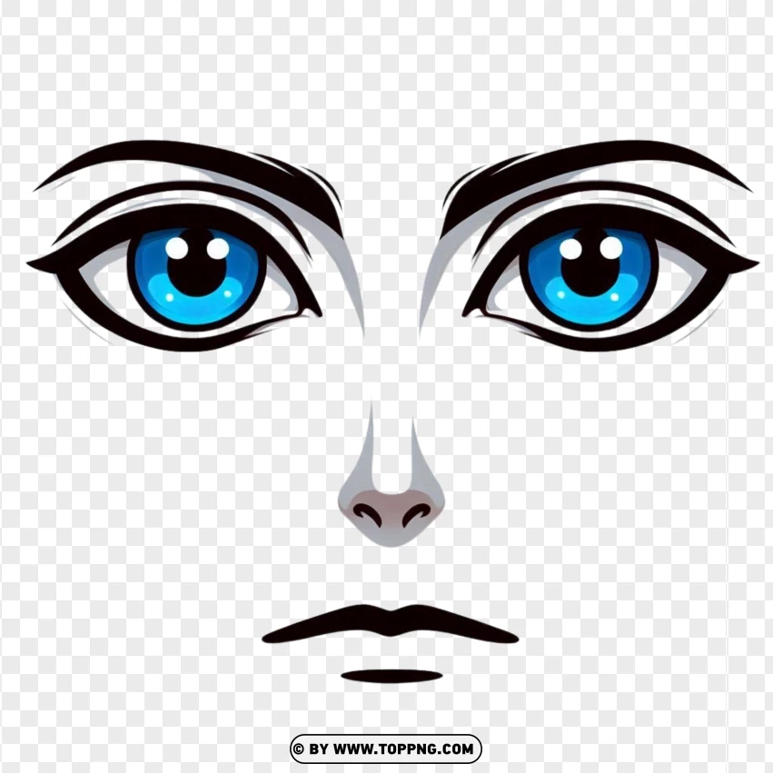 Roblox Avatar Face With Black Outlined Eyes With Blue Irises PNG Transparent Background