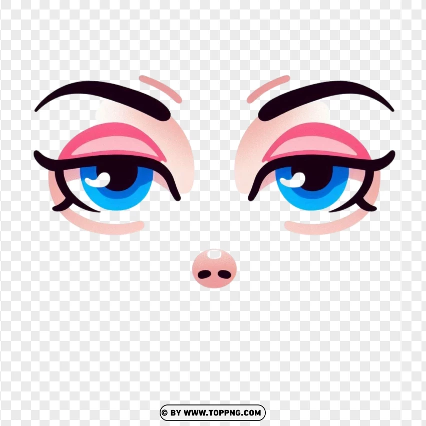 Roblox Avatar Face With Blue Eyes With Pink Eyeshadow And No Mouth PNG Transparent Background