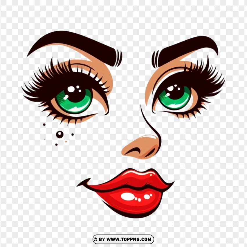 Roblox Avatar Face With Green Eyes With Thick Lashes And Red Lips PNG Transparent Background