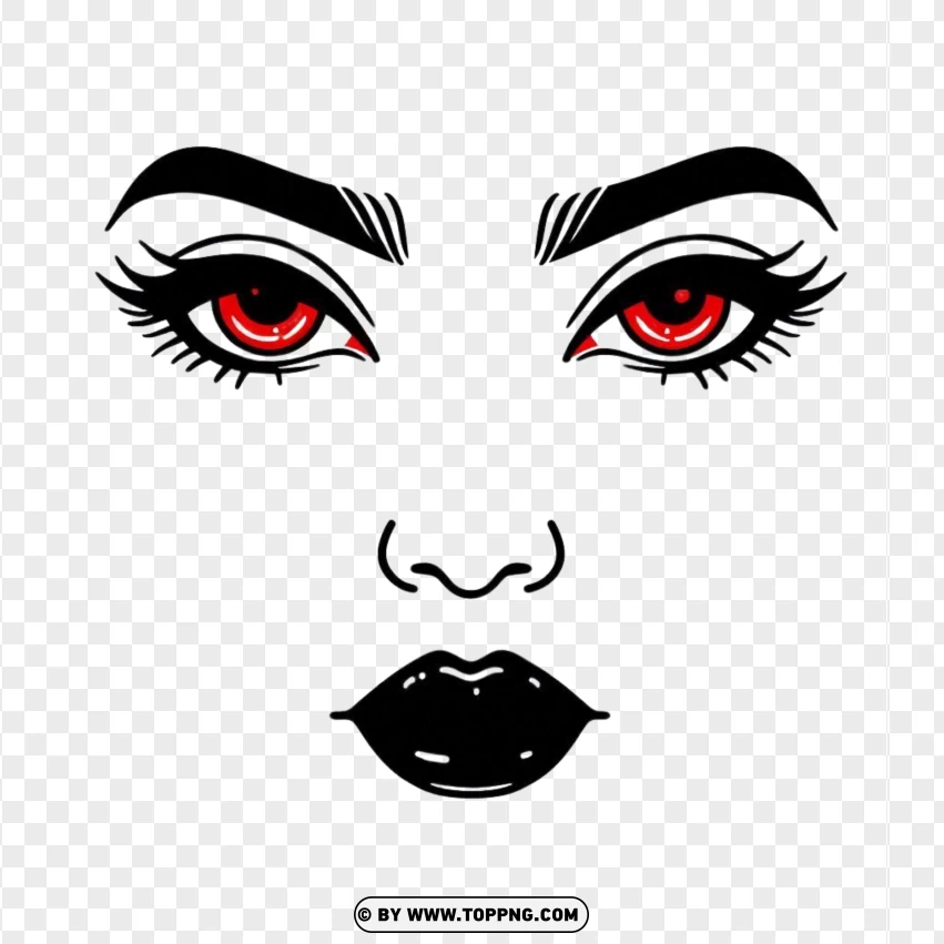 Roblox Avatar Face With Outline Red Eyes With Black Lipstick PNG Transparent Background